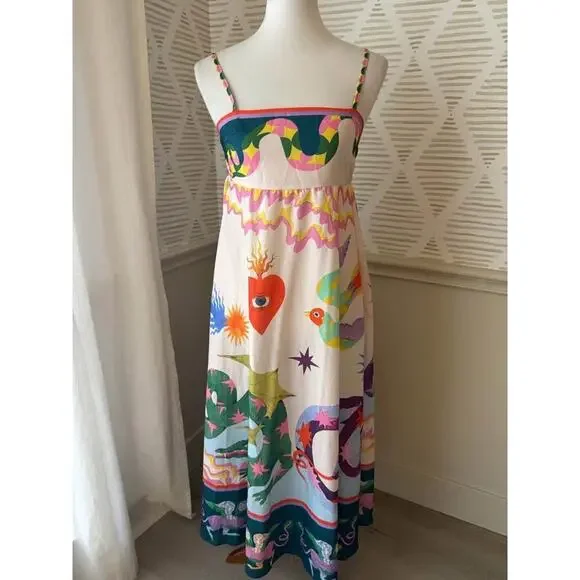 Boutique Women’s Small Graphic Print Boho Abstract Maxi Dress - Picture 2 of 8